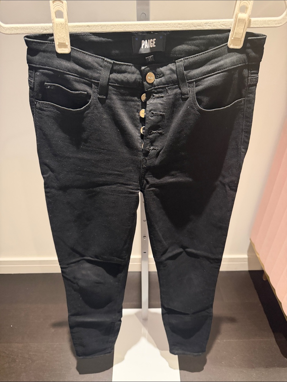 PAIGE Black Skinny High-Rise Button-Fly Jeans